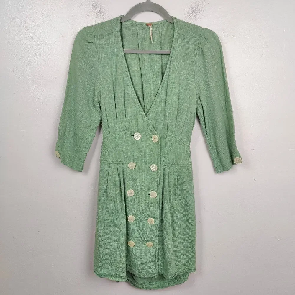 Free People Madeline Sage Green Open Back Mini Dress Womens‎ Small Green Preppy